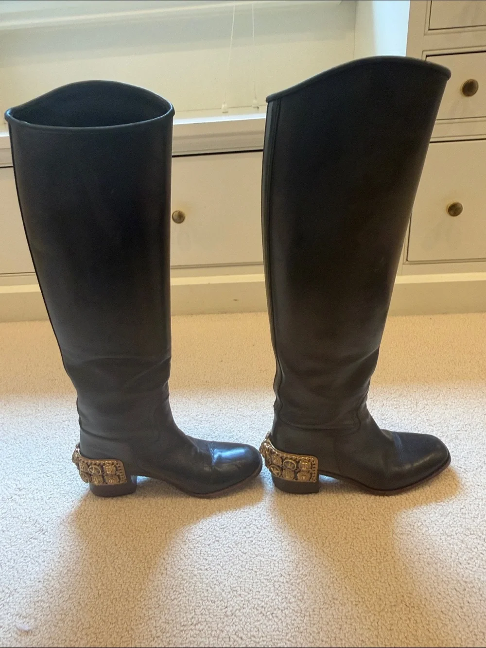CHANEL Black Over-the-Knee Leather Riding Boots